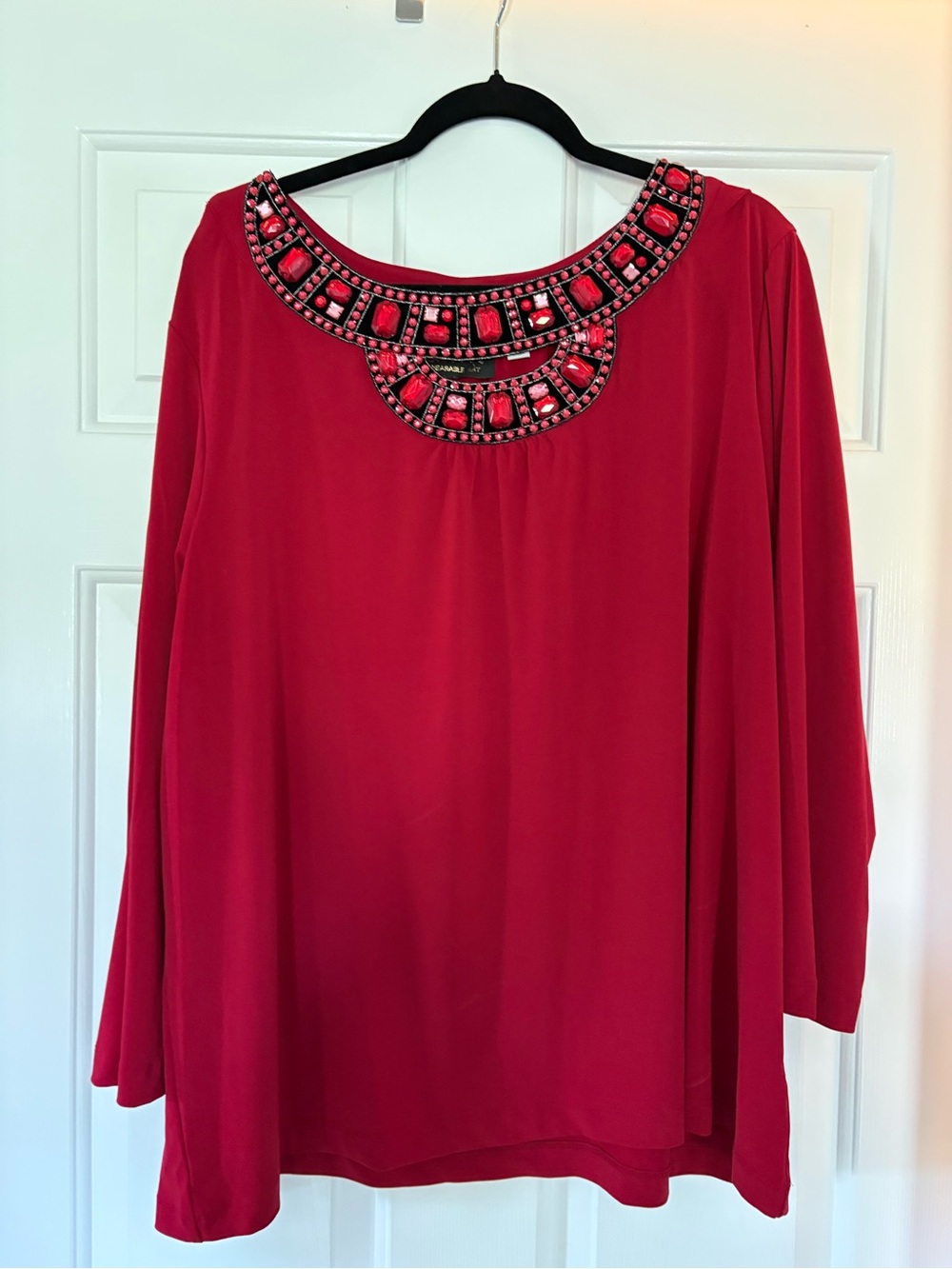 Embellished Red Women's Blouse - Long Sleeve 2x Bob Mackie